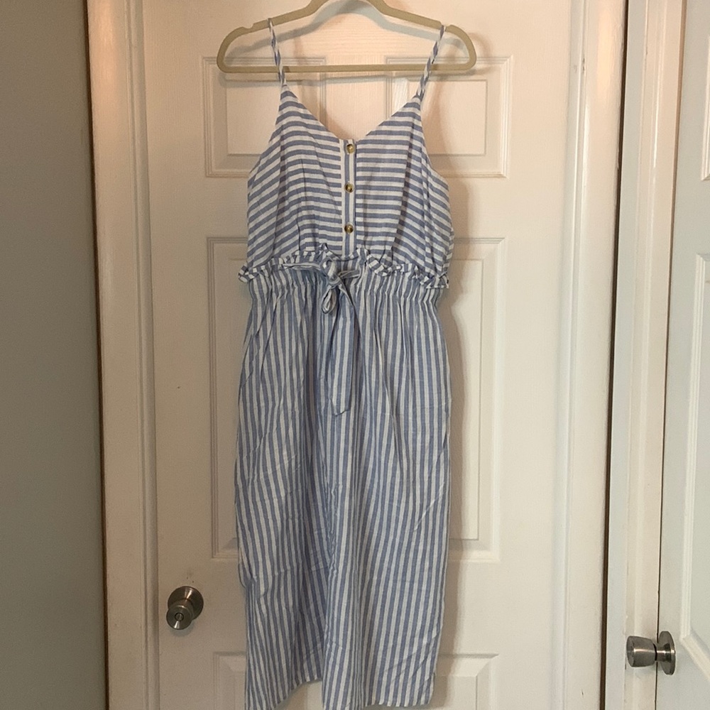 Linen Striped Midi Dress size L